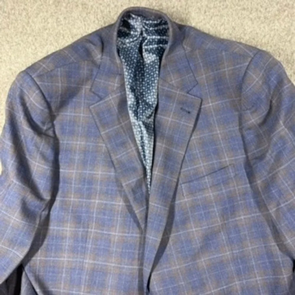 Giles & Jasper Mens Blue Plaid Wool Blend 2 Piece Suit 50L 44W 30L Blazer Pants